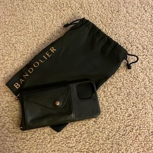 Bandolier IPhone 12 Pro leather case with envelope card holder .